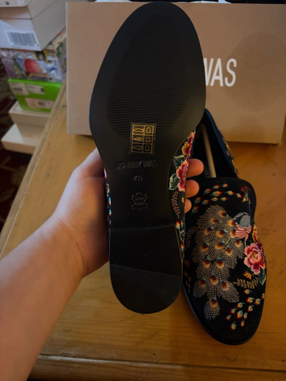 Johnny Was Black Embroidered Peacock & Floral Slip-Ons - Picture 2 of 6